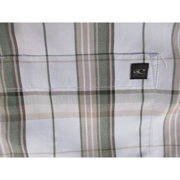 Oneill Shirt Mens Medium Blue Plaid Button Down Short‎ Sleeve Pocket - Picture 5 of 12